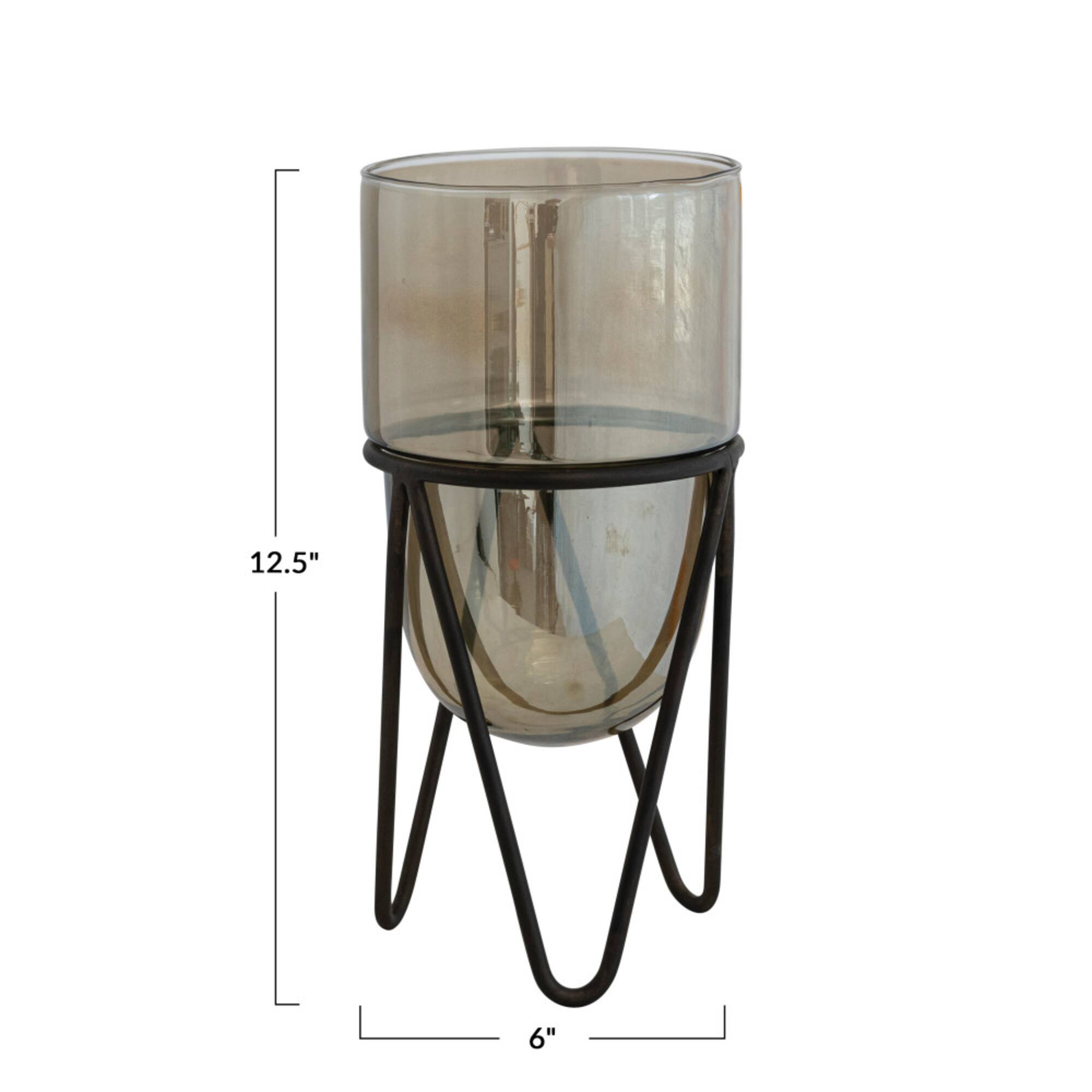 Hello Honey® Brown & Black Glass Pillar Candle Holder With Metal Stand
